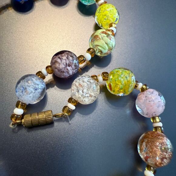 Colorful Sparkly Vintage Italian Glass Beaded Necklace - Picture 5 of 9